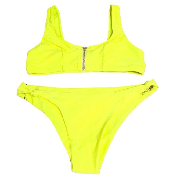 Blackbough Neon Yellow Zip Front Bikini Matching Set - Picture 10 of 14